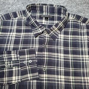 John Varvatos Shirt Mens XL Plaid Navy Green Cotton‎ Button Up Long Sleeve